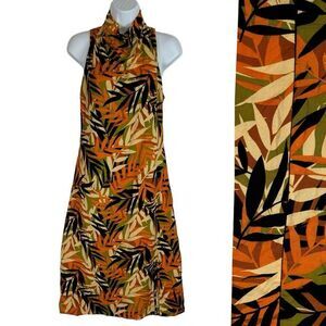 Toxic3 Botanical Mock Neck‎ Dress Size S Orange Black Tropical Cowl Sleeveless